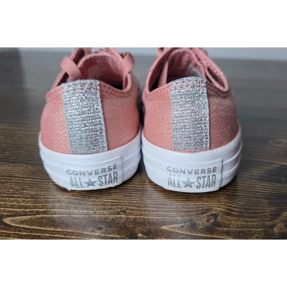 Converse All Star Junior Sneakers Size 2 Pink White Glitter Canvas Low Top Shoes